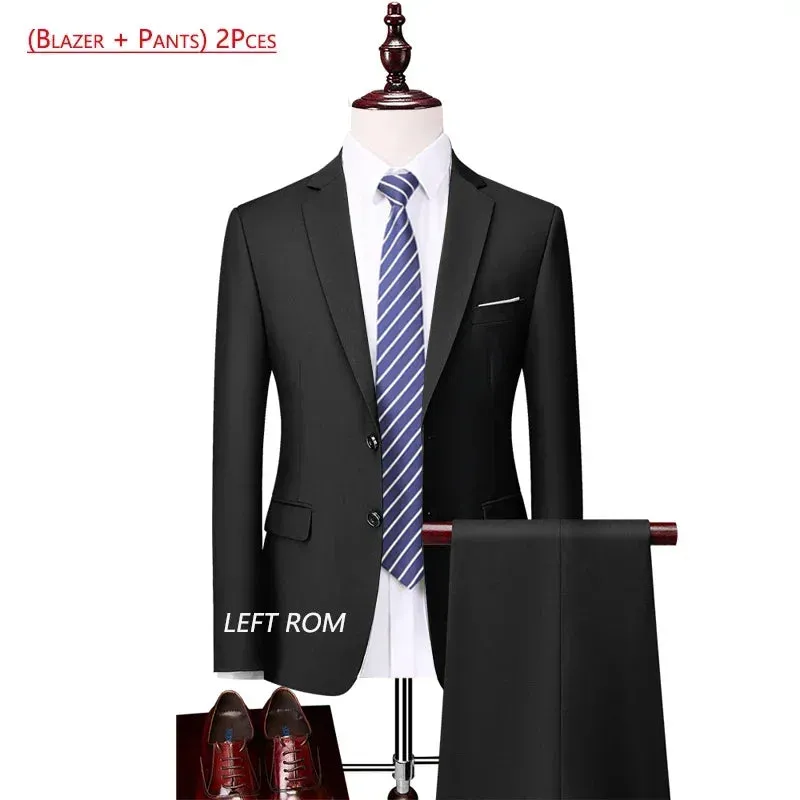 14 Color M-6XL ( Jacket   Vest Pants ) High-end Brand Formal Business Mens Suit Three-piece Groom Wedding Dress Solid Color Suit