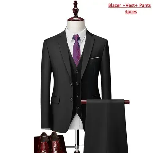 14 Color M-6XL ( Jacket   Vest Pants ) High-end Brand Formal Business Mens Suit Three-piece Groom Wedding Dress Solid Color Suit