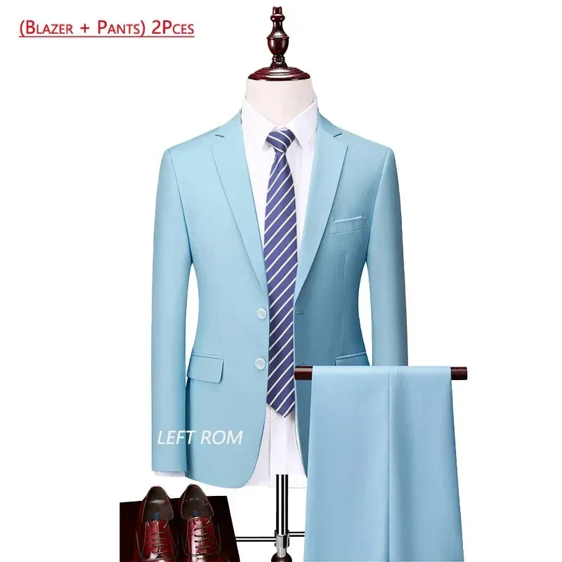 14 Color M-6XL ( Jacket   Vest Pants ) High-end Brand Formal Business Mens Suit Three-piece Groom Wedding Dress Solid Color Suit