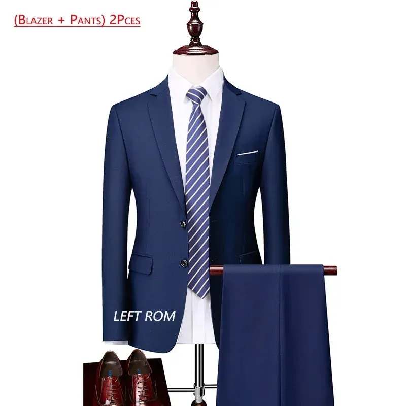 14 Color M-6XL ( Jacket   Vest Pants ) High-end Brand Formal Business Mens Suit Three-piece Groom Wedding Dress Solid Color Suit