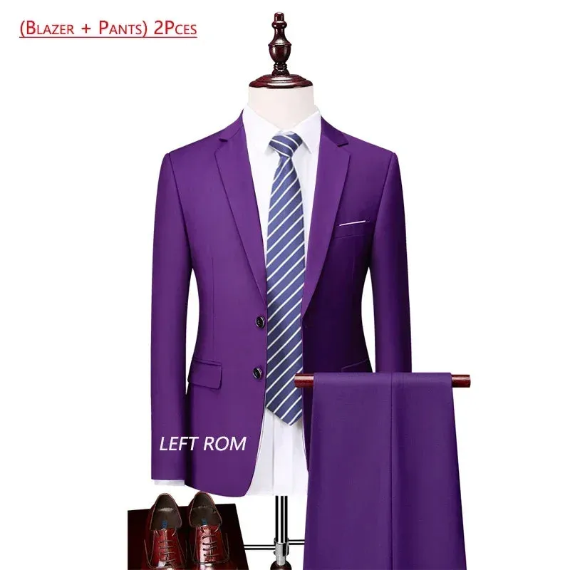 14 Color M-6XL ( Jacket   Vest Pants ) High-end Brand Formal Business Mens Suit Three-piece Groom Wedding Dress Solid Color Suit