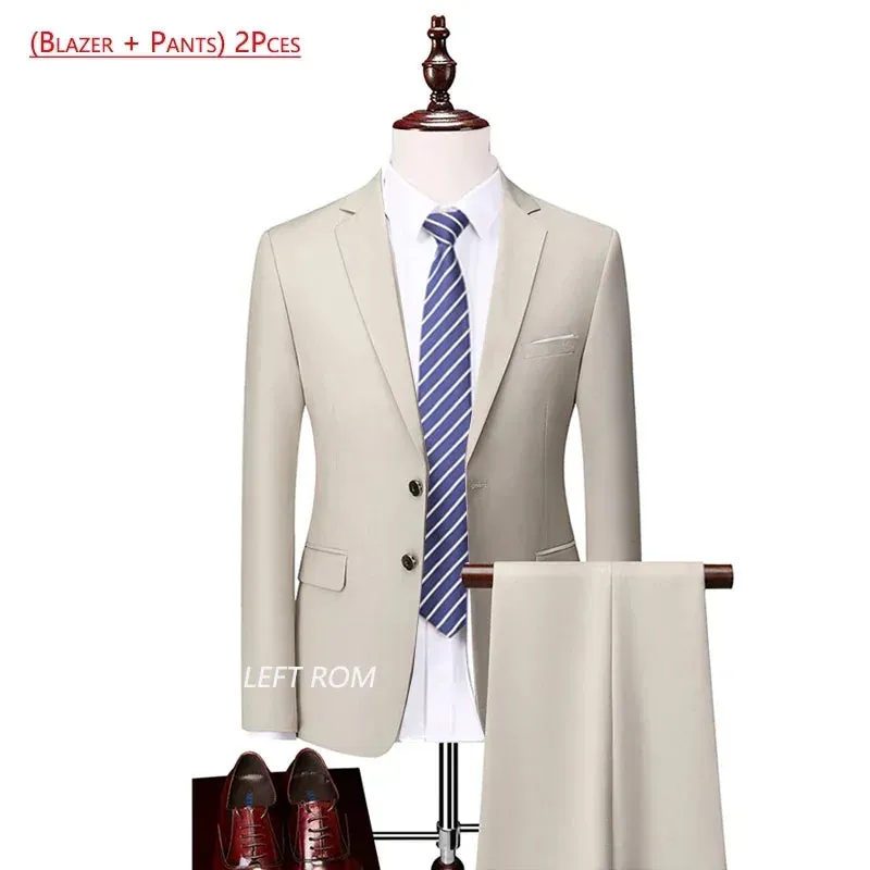 14 Color M-6XL ( Jacket   Vest Pants ) High-end Brand Formal Business Mens Suit Three-piece Groom Wedding Dress Solid Color Suit
