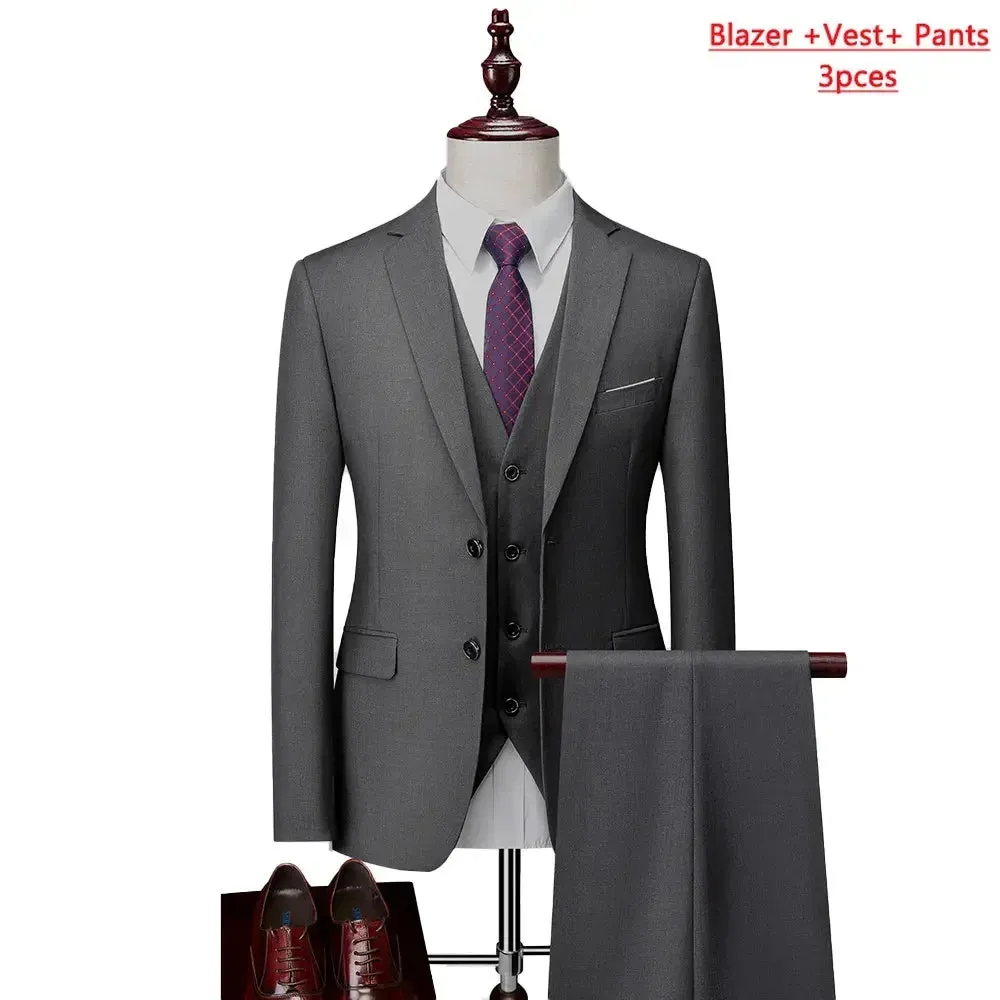14 Color M-6XL ( Jacket   Vest Pants ) High-end Brand Formal Business Mens Suit Three-piece Groom Wedding Dress Solid Color Suit
