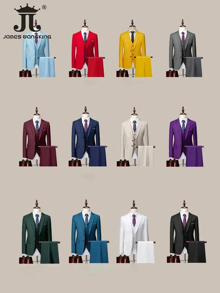 14 Color M-6XL ( Jacket   Vest Pants ) High-end Brand Formal Business Mens Suit Three-piece Groom Wedding Dress Solid Color Suit