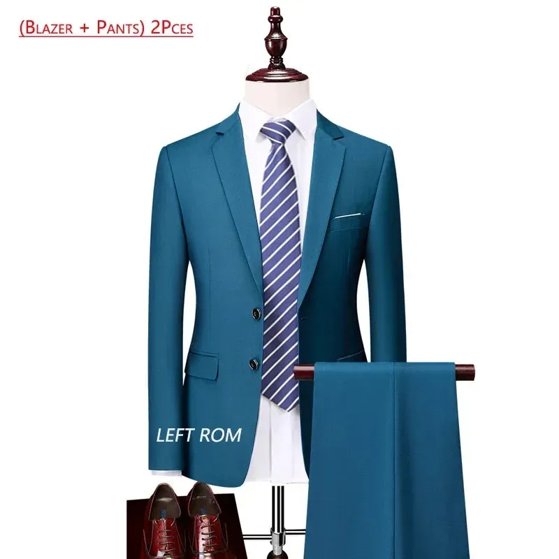 14 Color M-6XL ( Jacket   Vest Pants ) High-end Brand Formal Business Mens Suit Three-piece Groom Wedding Dress Solid Color Suit