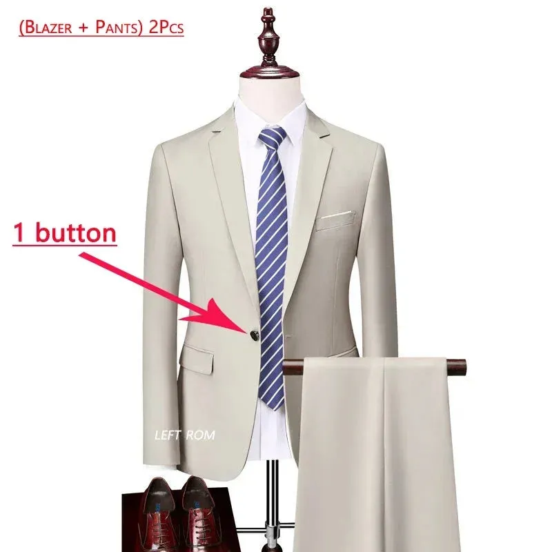 14 Color M-6XL ( Jacket   Vest Pants ) High-end Brand Formal Business Mens Suit Three-piece Groom Wedding Dress Solid Color Suit