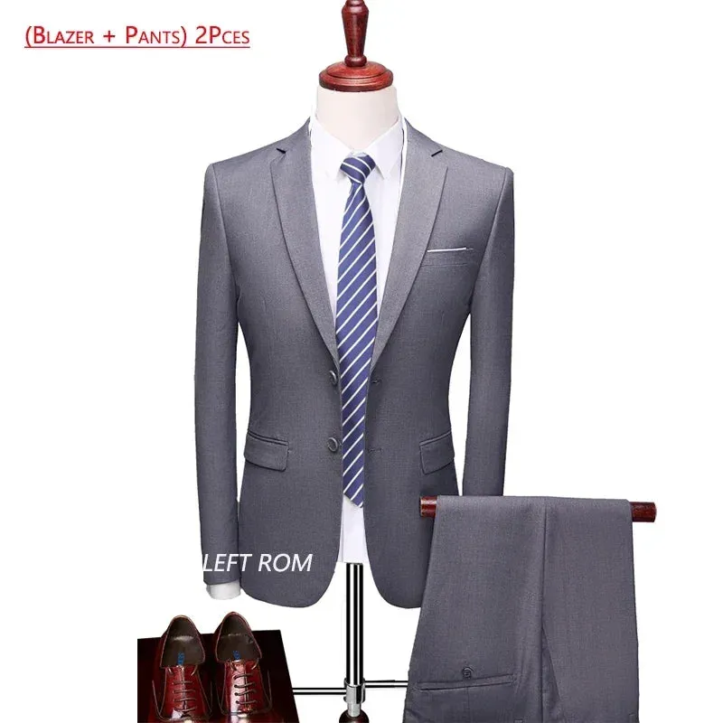 14 Color M-6XL ( Jacket   Vest Pants ) High-end Brand Formal Business Mens Suit Three-piece Groom Wedding Dress Solid Color Suit