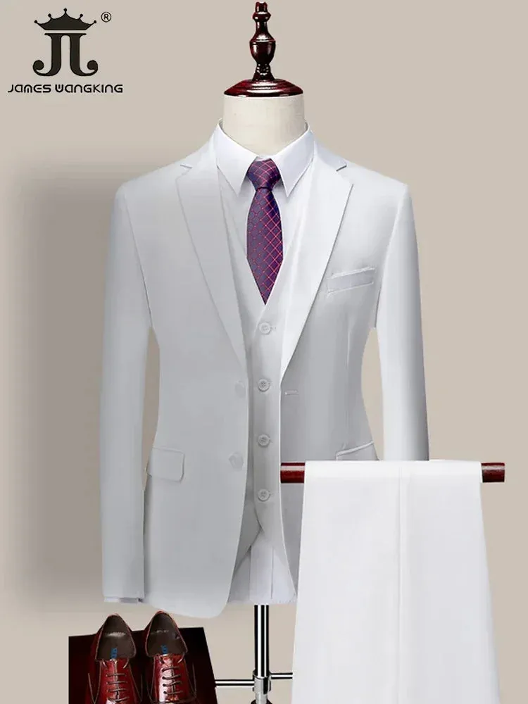 14 Color M-6XL ( Jacket   Vest Pants ) High-end Brand Formal Business Mens Suit Three-piece Groom Wedding Dress Solid Color Suit