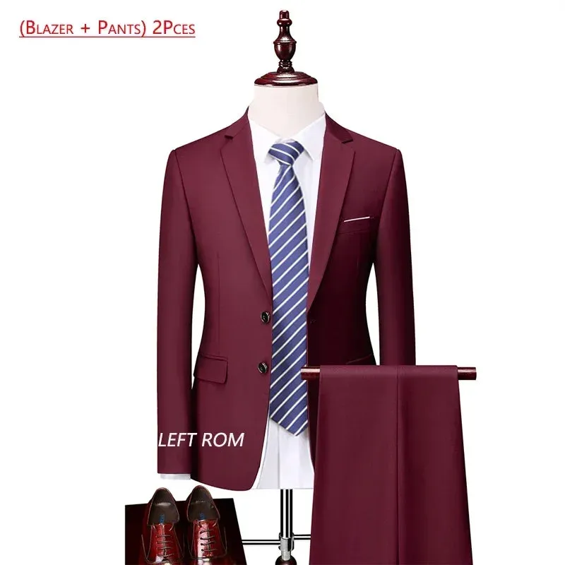 14 Color M-6XL ( Jacket   Vest Pants ) High-end Brand Formal Business Mens Suit Three-piece Groom Wedding Dress Solid Color Suit