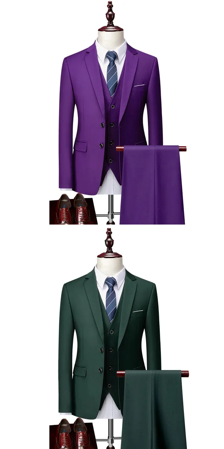 14 Color M-6XL ( Jacket   Vest Pants ) High-end Brand Formal Business Mens Suit Three-piece Groom Wedding Dress Solid Color Suit