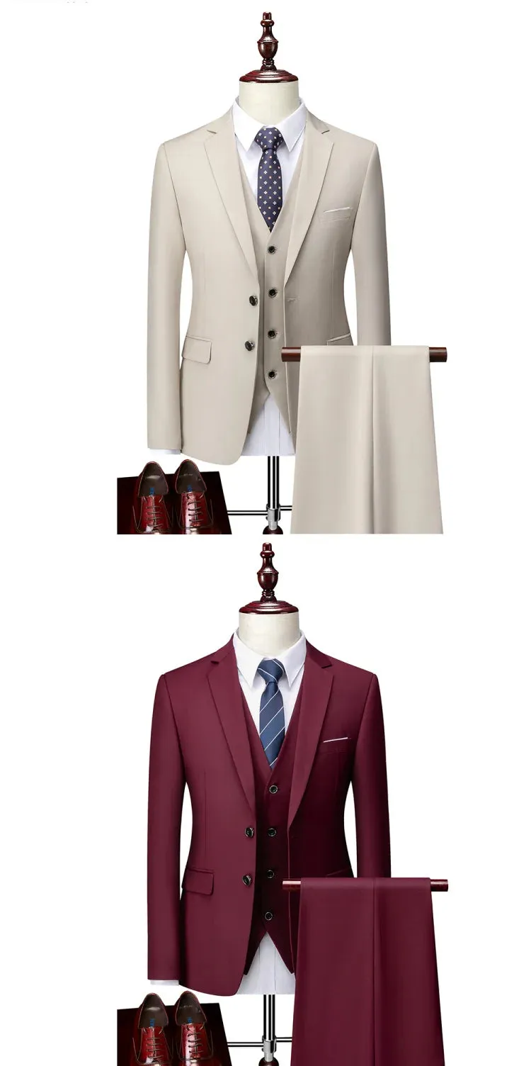 14 Color M-6XL ( Jacket   Vest Pants ) High-end Brand Formal Business Mens Suit Three-piece Groom Wedding Dress Solid Color Suit