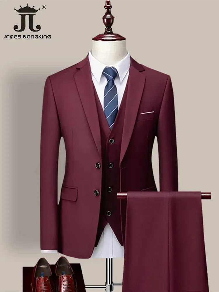14 Color M-6XL ( Jacket   Vest Pants ) High-end Brand Formal Business Mens Suit Three-piece Groom Wedding Dress Solid Color Suit
