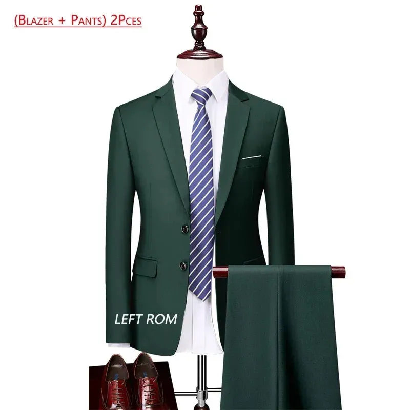 14 Color M-6XL ( Jacket   Vest Pants ) High-end Brand Formal Business Mens Suit Three-piece Groom Wedding Dress Solid Color Suit