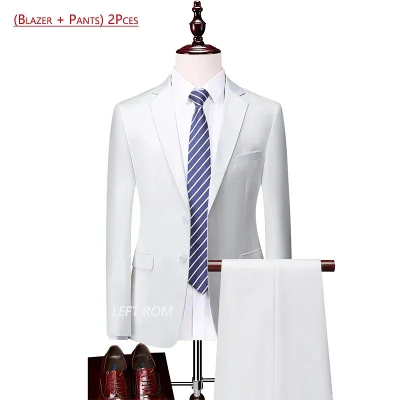 14 Color M-6XL ( Jacket   Vest Pants ) High-end Brand Formal Business Mens Suit Three-piece Groom Wedding Dress Solid Color Suit