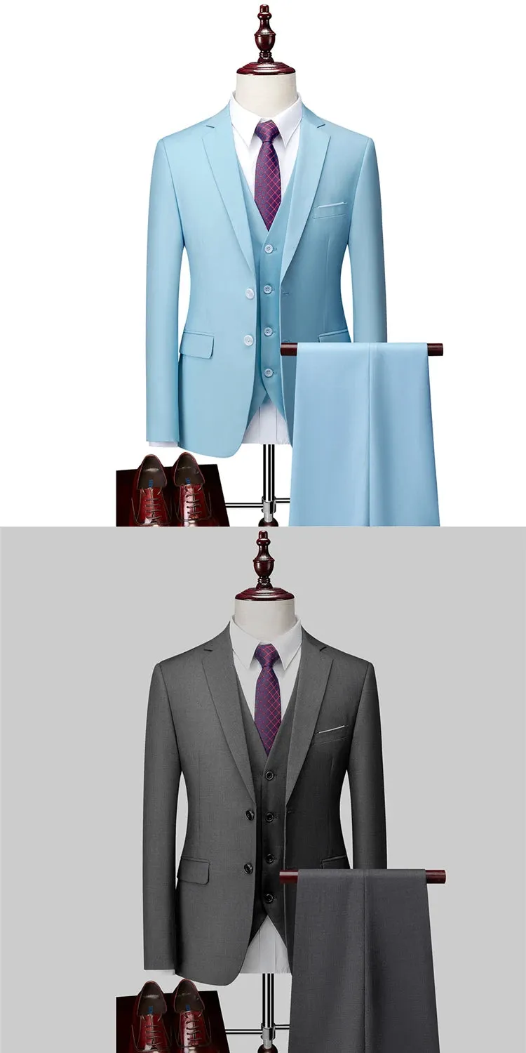 14 Color M-6XL ( Jacket   Vest Pants ) High-end Brand Formal Business Mens Suit Three-piece Groom Wedding Dress Solid Color Suit