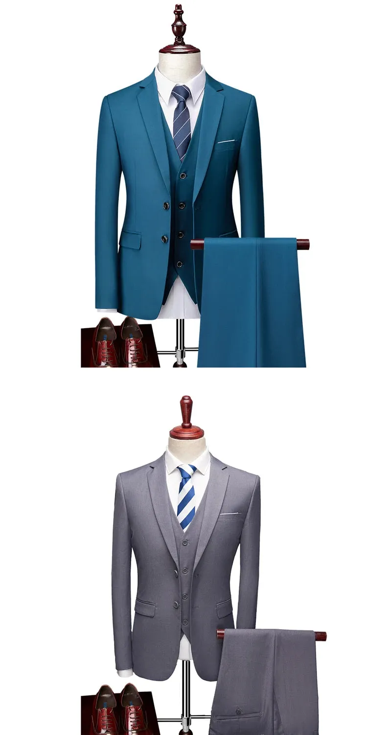 14 Color M-6XL ( Jacket   Vest Pants ) High-end Brand Formal Business Mens Suit Three-piece Groom Wedding Dress Solid Color Suit