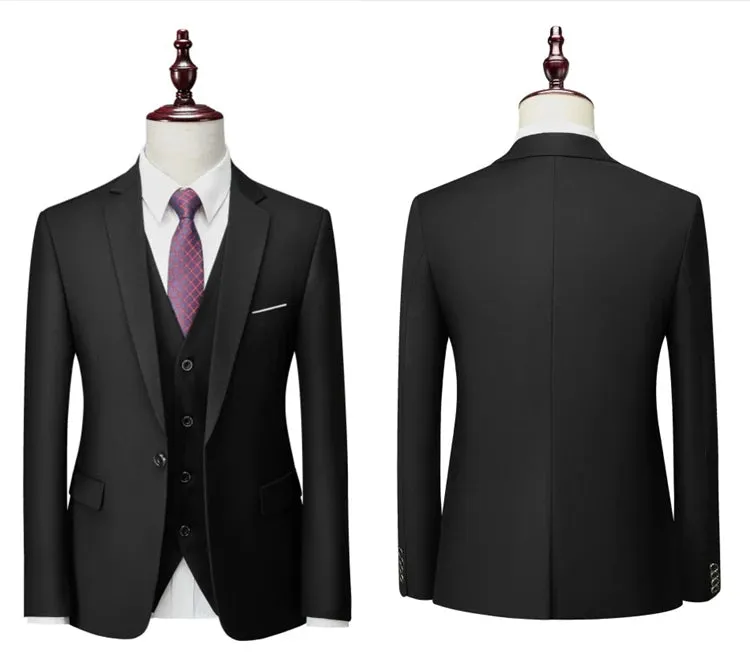 14 Color M-6XL ( Jacket   Vest Pants ) High-end Brand Formal Business Mens Suit Three-piece Groom Wedding Dress Solid Color Suit