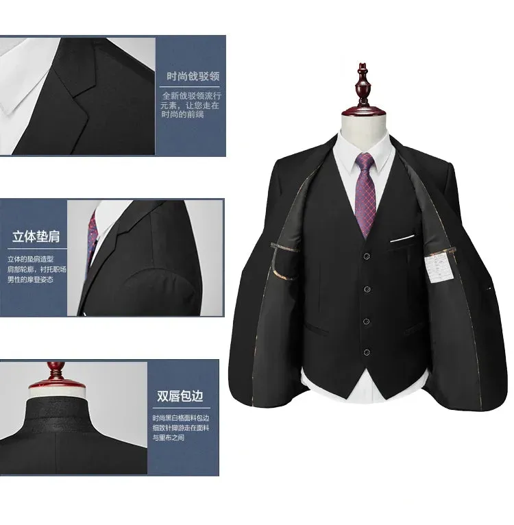 14 Color M-6XL ( Jacket   Vest Pants ) High-end Brand Formal Business Mens Suit Three-piece Groom Wedding Dress Solid Color Suit