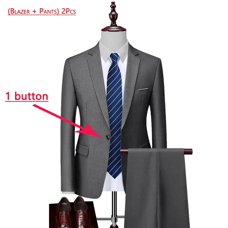 14 Color M-6XL ( Jacket   Vest Pants ) High-end Brand Formal Business Mens Suit Three-piece Groom Wedding Dress Solid Color Suit