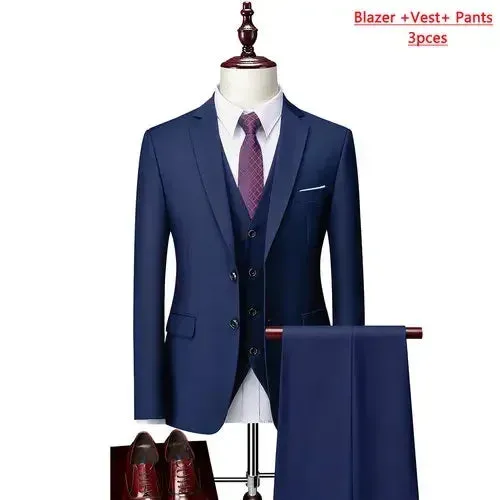 14 Color M-6XL ( Jacket   Vest Pants ) High-end Brand Formal Business Mens Suit Three-piece Groom Wedding Dress Solid Color Suit