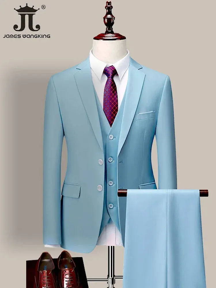 14 Color M-6XL ( Jacket   Vest Pants ) High-end Brand Formal Business Mens Suit Three-piece Groom Wedding Dress Solid Color Suit