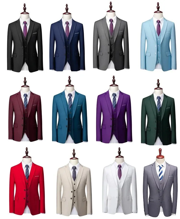 14 Color M-6XL ( Jacket   Vest Pants ) High-end Brand Formal Business Mens Suit Three-piece Groom Wedding Dress Solid Color Suit