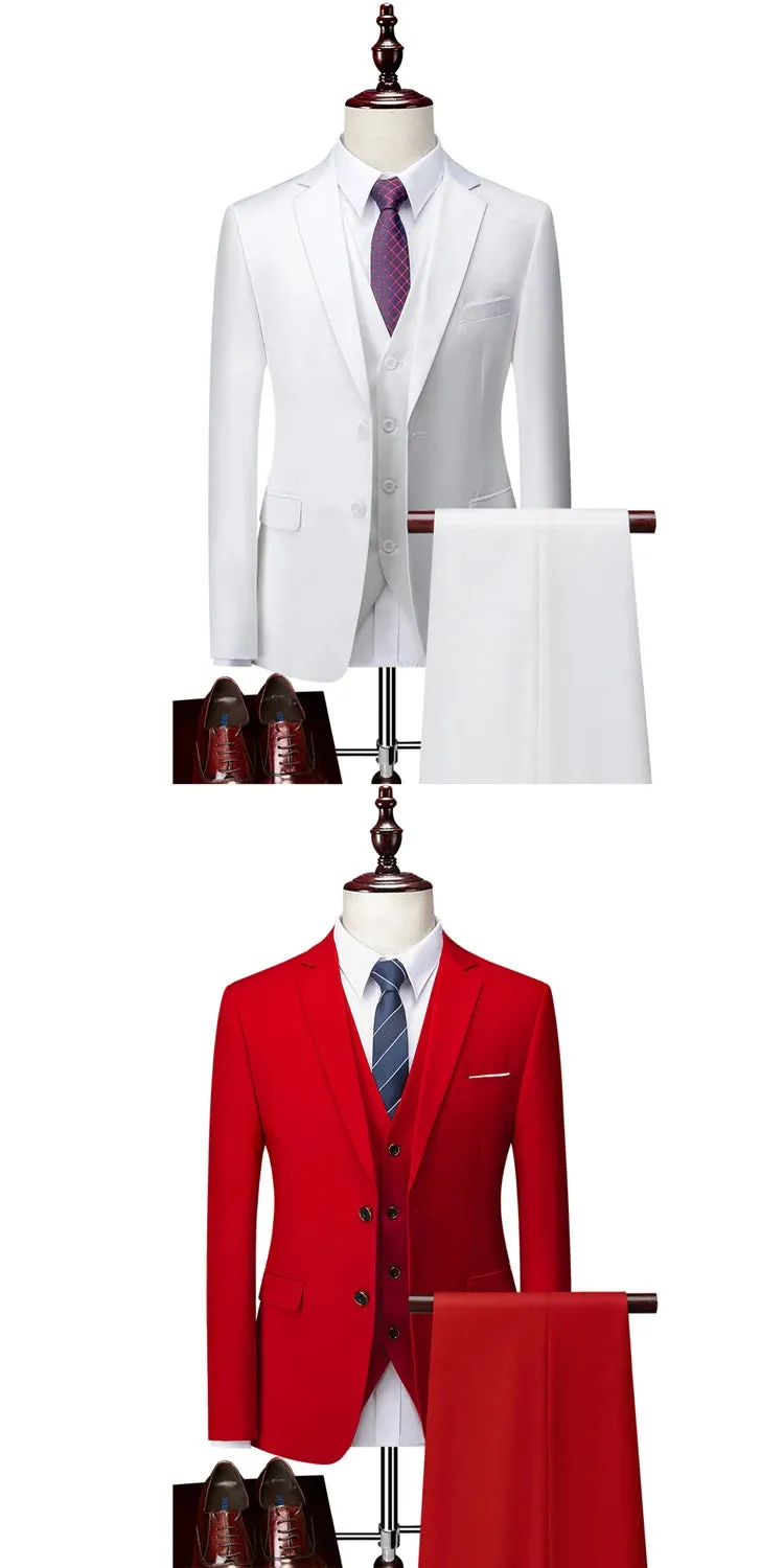 14 Color M-6XL ( Jacket   Vest Pants ) High-end Brand Formal Business Mens Suit Three-piece Groom Wedding Dress Solid Color Suit