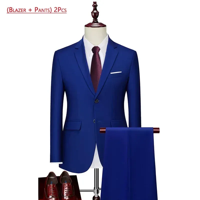 14 Color M-6XL ( Jacket   Vest Pants ) High-end Brand Formal Business Mens Suit Three-piece Groom Wedding Dress Solid Color Suit