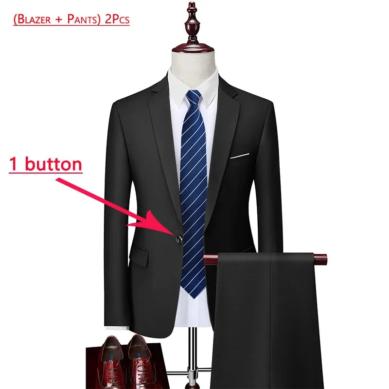 14 Color M-6XL ( Jacket   Vest Pants ) High-end Brand Formal Business Mens Suit Three-piece Groom Wedding Dress Solid Color Suit