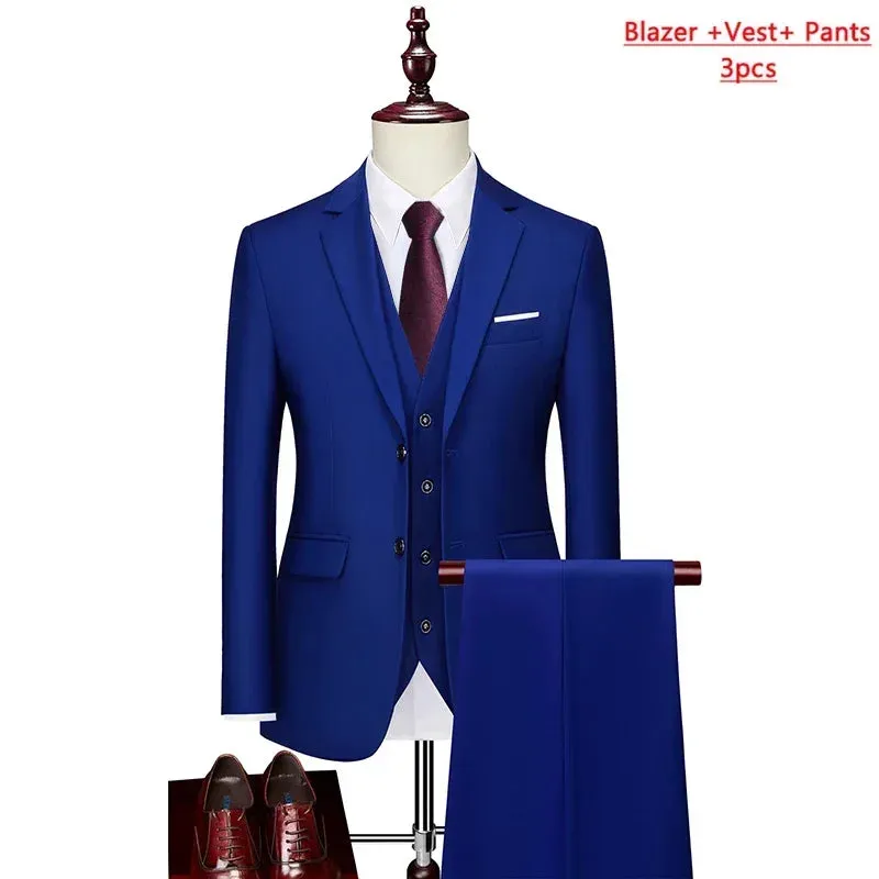 14 Color M-6XL ( Jacket   Vest Pants ) High-end Brand Formal Business Mens Suit Three-piece Groom Wedding Dress Solid Color Suit