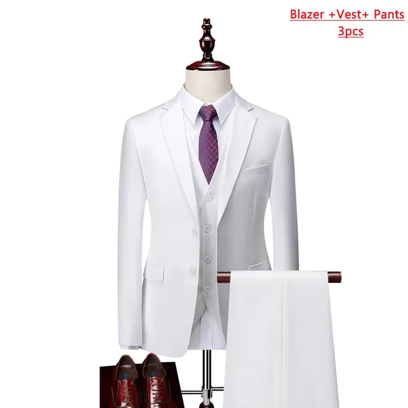 14 Color M-6XL ( Jacket   Vest Pants ) High-end Brand Formal Business Mens Suit Three-piece Groom Wedding Dress Solid Color Suit