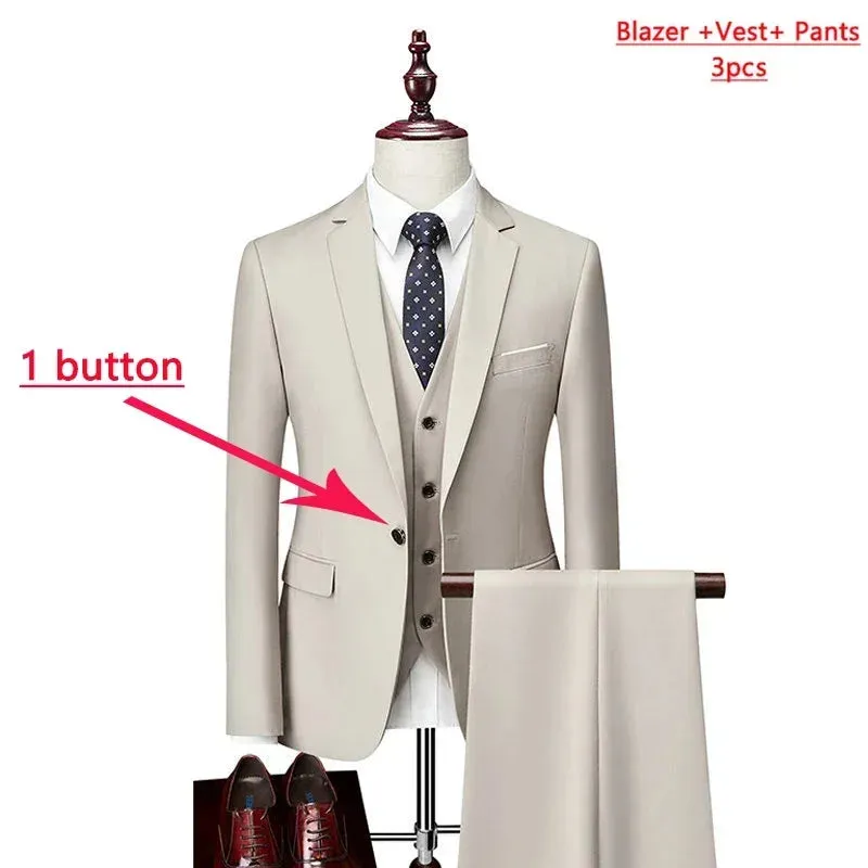 14 Color M-6XL ( Jacket   Vest Pants ) High-end Brand Formal Business Mens Suit Three-piece Groom Wedding Dress Solid Color Suit