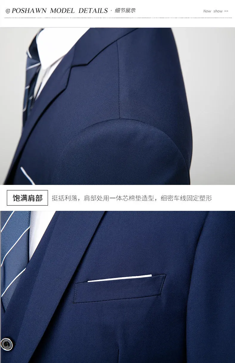 14 Color M-6XL ( Jacket   Vest Pants ) High-end Brand Formal Business Mens Suit Three-piece Groom Wedding Dress Solid Color Suit