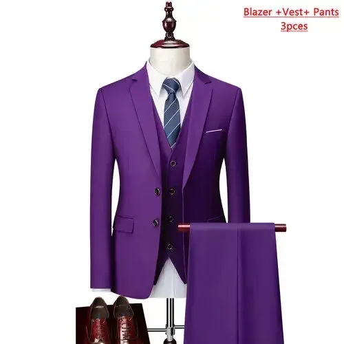 14 Color M-6XL ( Jacket   Vest Pants ) High-end Brand Formal Business Mens Suit Three-piece Groom Wedding Dress Solid Color Suit