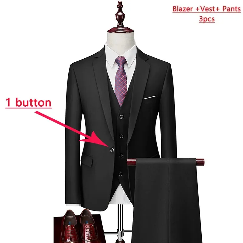 14 Color M-6XL ( Jacket   Vest Pants ) High-end Brand Formal Business Mens Suit Three-piece Groom Wedding Dress Solid Color Suit