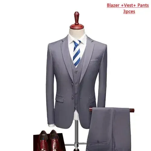 14 Color M-6XL ( Jacket   Vest Pants ) High-end Brand Formal Business Mens Suit Three-piece Groom Wedding Dress Solid Color Suit