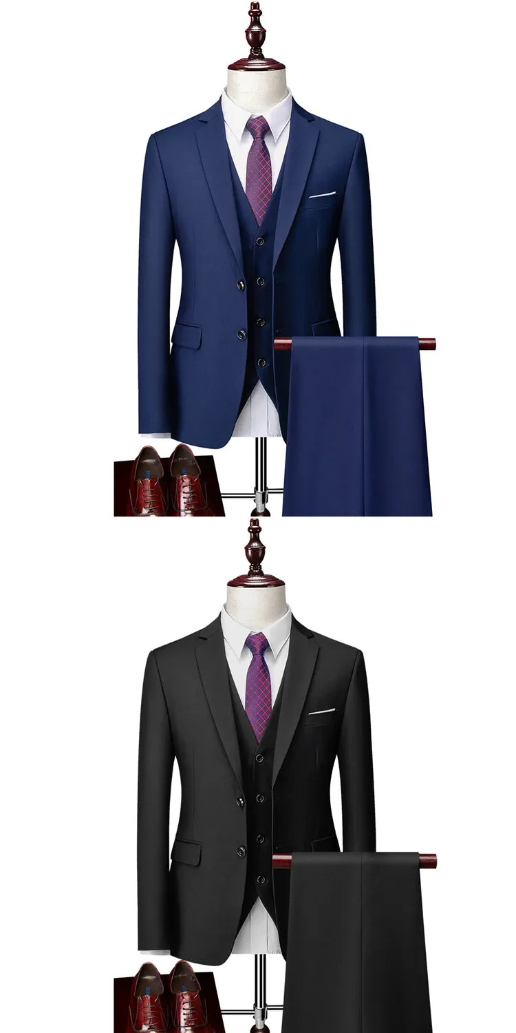 14 Color M-6XL ( Jacket   Vest Pants ) High-end Brand Formal Business Mens Suit Three-piece Groom Wedding Dress Solid Color Suit