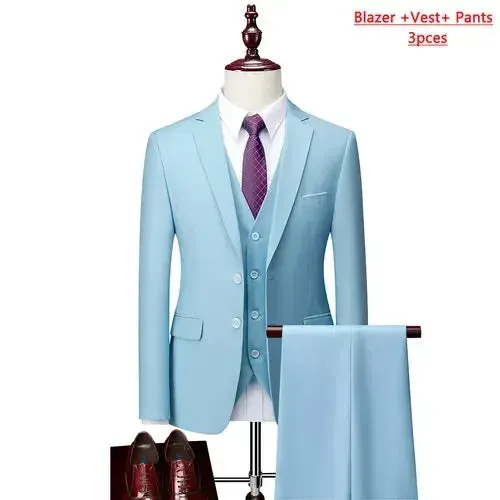 14 Color M-6XL ( Jacket   Vest Pants ) High-end Brand Formal Business Mens Suit Three-piece Groom Wedding Dress Solid Color Suit