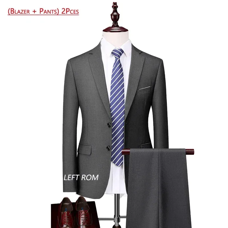 14 Color M-6XL ( Jacket   Vest Pants ) High-end Brand Formal Business Mens Suit Three-piece Groom Wedding Dress Solid Color Suit